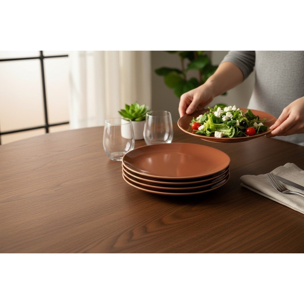 IKEA Salad Plates Unisex 8" Orange Very Good FÄRGKLAR Stoneware Matte Set of 5
